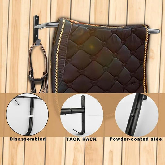 4Pcs Blanket Rack with Bridle Hooks,Wall Mounted Removable Horse Blanket Bar for Hanging Horse Blankets Pads Saddle Blankets,34 Inch, Black