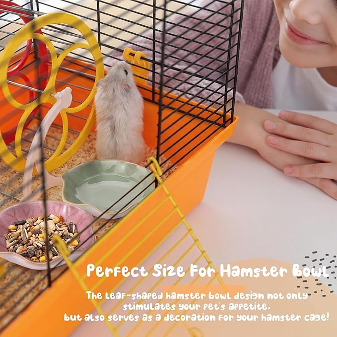2 Pcs Hamster Food Bowl Ceramic Food Water Feeding Dish for Hamster Guinea Pig Hedgehog Gerbil Dwarf Rat Mice Chinchilla Sugar Glider(Lotus Leaf)