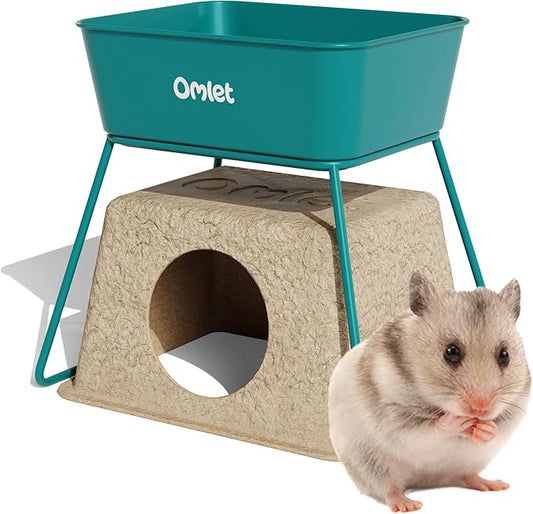 Omlet Hamster Sand Bath | Perfect Sand Bath Size for All Types of Hamsters and Gerbils | Comes with Compostable Hide to Slot in Under The Stand for Post Bath Burrowing | Green
