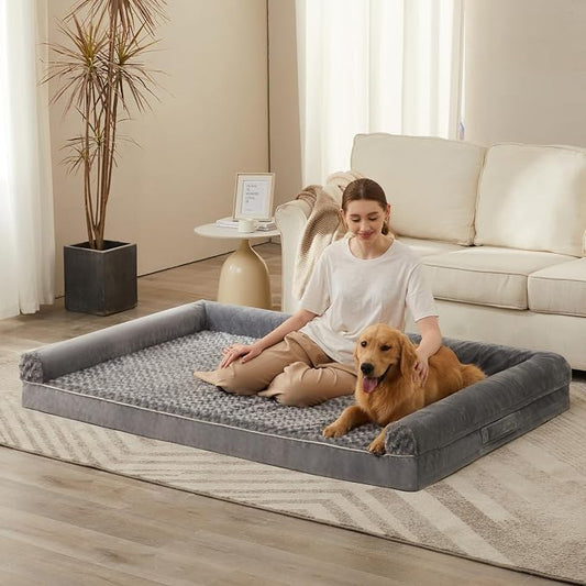 BFPETHOME Orthopedic Washable Dog Beds Large Sized Senior Dog for Comfy Sleeping with Removable Cover, Waterproof Big Soft Pet Couch Bed for Dogs Relax