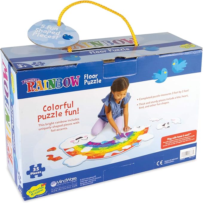Peaceable Kingdom Shimmery Rainbow Floor Puzzle - 35-Piece Giant Floor Puzzle for Kids Ages 3 & up - Fun-Shaped Puzzle Pieces - Great for Classrooms
