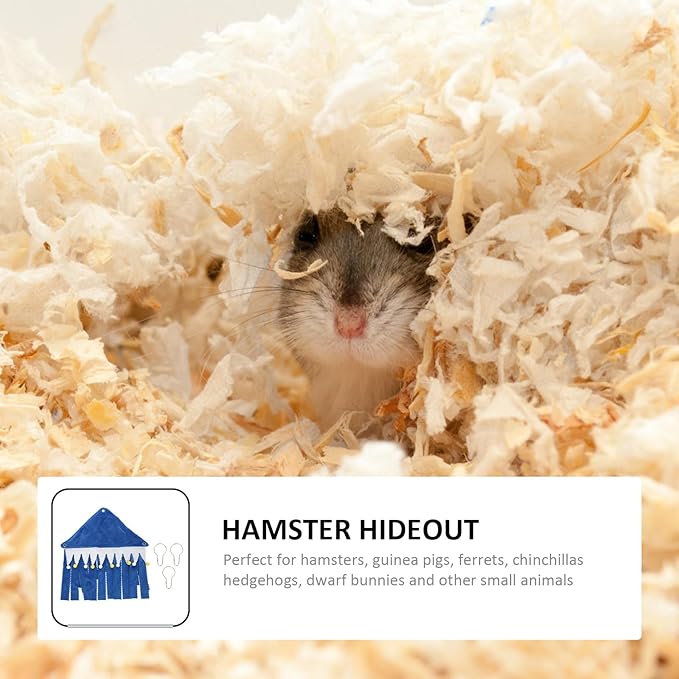 ibasenice Small Pet Hideaway Tent with Hammock, Three-Sided Corner Hamster Hideout House for Guinea Pigs and Squirrels, Blue Cozy Shelter for Small Animals Cage