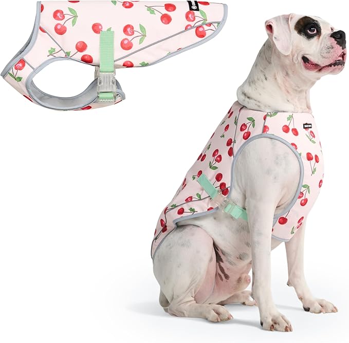 Spark Paws Dog Cooling Vest - SPF 50 UV Sun Protection - Summer Heat Relief Gear for Dogs, Lightweight, Evaporative Cooling - Dog Anxiety Relief Vest During Hot Days - Cherries - Size 3XL