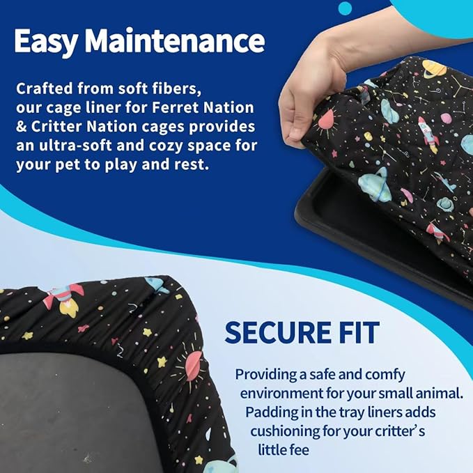 YKD Ferret Cage Liners for Ferret Nation & Critter Nation Cages, Waterproof Chinchilla Cage Accessories, Washable Bedding, for Ferrets, Chinchillas, Rats (Black, Bottom Pan Set)