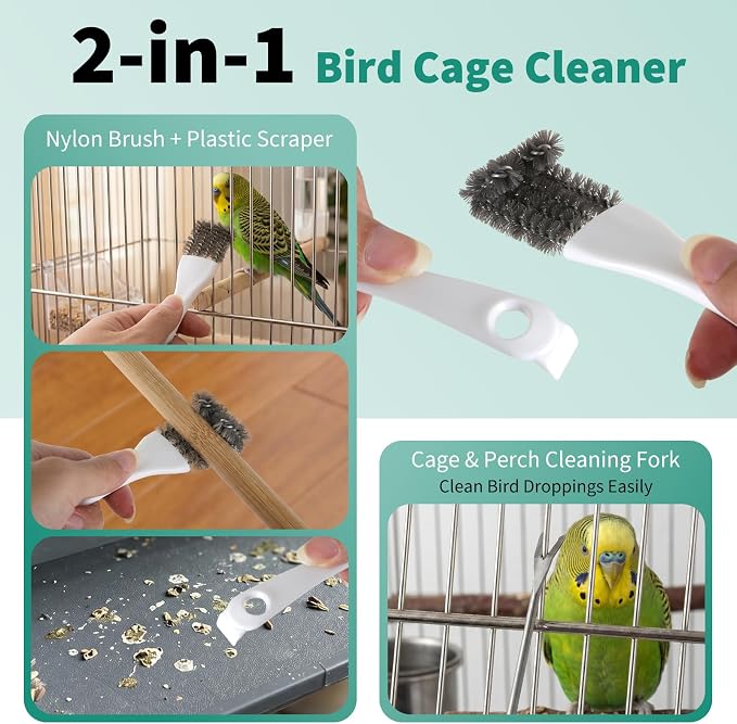 Bird Cage Accessories Bird Poop Remover Brush, Bird Cage Cleaner Brush for Poop Off Bird Poop Remover, Parrot Cage Cleaning Brush Tools for Parakeet Small Animal Cage and Bird Cage Perch Cleaner 4Pcs