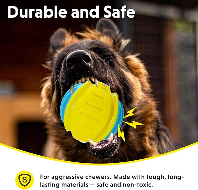 Dog Toy Ball, Indestructible Squeaky Ball for Aggressive Chewers, 3" TPR Rubber Clean Teeth, Relieve Anxiety & Boredom, Interactive Fetch Toy for Medium Large Dogs, Pools &Outdoor Play (Yellow)