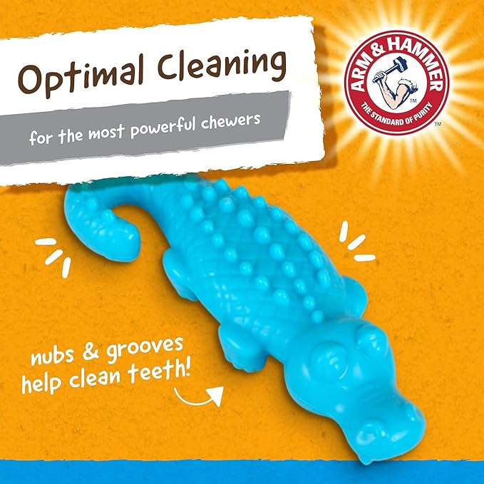 Arm & Hammer Nubbies Gator Dental Chew Toy for Dogs, Mint Flavor, Baking Soda Infused, Scrubbing Grooves to Reduce Plaque and Tartar, No Stuffing, for Moderate Chewers - 2 Pack