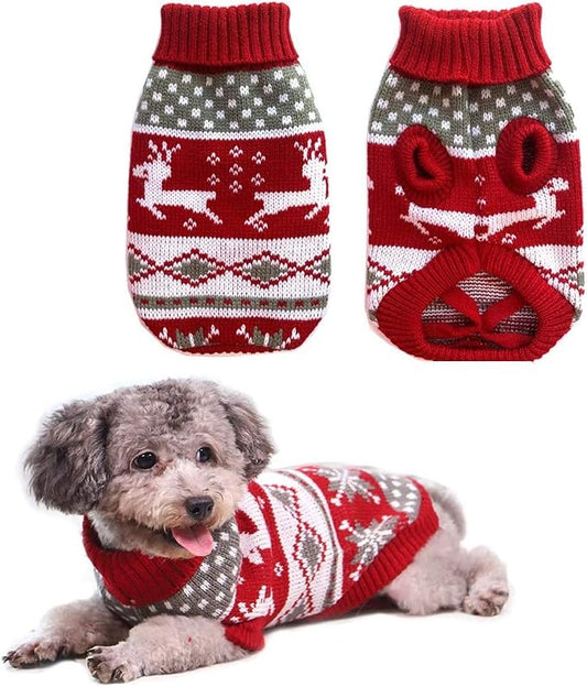 Dog Christmas Sweaters Pet Winter Knitwear Xmas Clothes Classic Warm Coats Reindeer Snowflake Argyle Sweater for Kitty Puppy Cat-Middle L