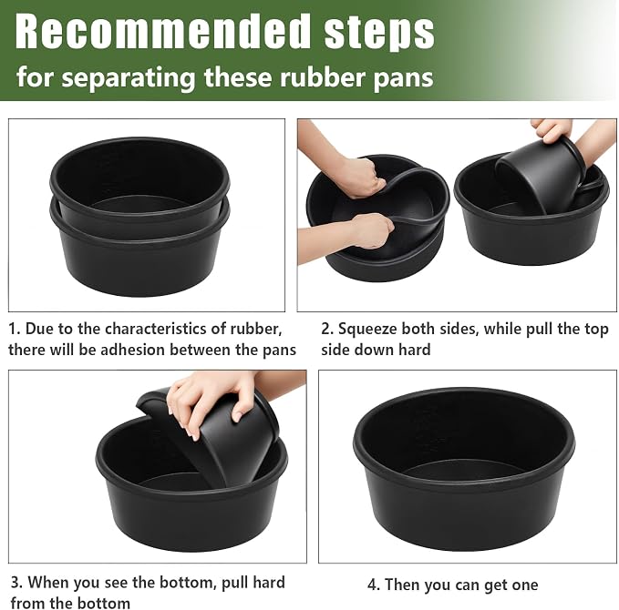 Sadnyy 4 Pcs Rubber Feeder Pan, Rubber Feed Pan Utility Horse Feed Bucket Dog Bowl Horse Feeder for Cats Dogs Goats Chicken Dust Bath Container Animal Feeding, 10.6 x 4.1 Inch(4 Quart/ 1 Gallon)