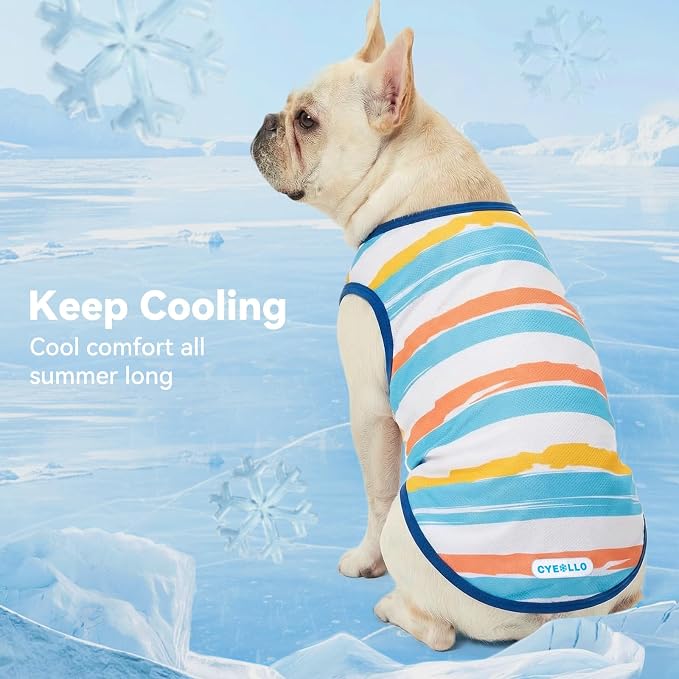 cyeollo 2pack Dog Cooling Shirt, Breathable Sleeveless Summer Clothes for Dogs, Intant Cool T Shirts for Small Dogs, Blue Fish M