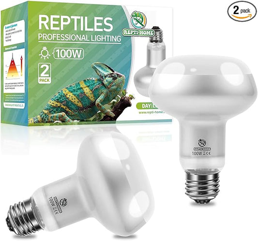Reptile Heat Lamp 2Pack 100W, Intense Basking Spot Light Bulb with UVA, Simulate Natural Daylight Heat Bulb for Reptile, Turtle, Bearded Dragon, Lizard, Tortoise, Gecko, Snake
