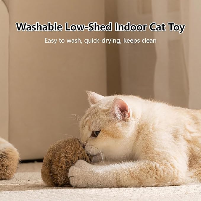 Rabbit Fur Pom-Pom Cat Toys, Soft and Fluffy Catnip-Filled Toy Balls, Perfect for Indoor Cats to Chase and Have Fun, Stimulating Their Hunting Instincts and Enhancing Bonding(3pcs)