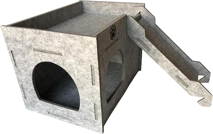 Guinea Pig Felt Hideout & House with Ramp Easy to Assemble Small Animal Sturdy Hut Habitats Decor for Piggies Chinchilla Rat Playing Hiding (Grey)