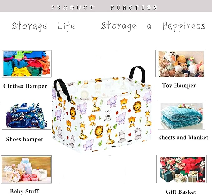 Kid Clothes Storage Basket Gift Shelf Basket Toy Storage Bin, Nursery Basket Organizer Box for With Handles for Room Deco (Leaf Animal)