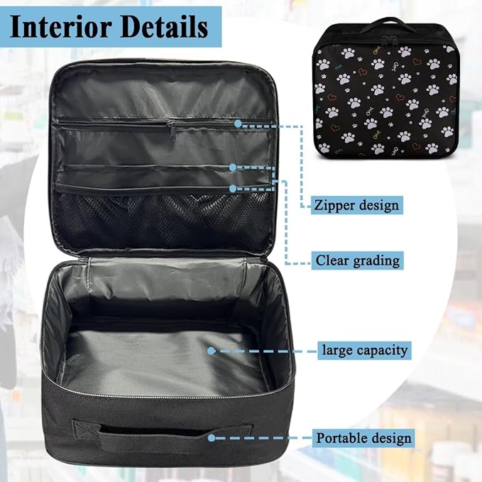 Rnyleeg Paw Prints First Aid Bag Empty for Veterinary First Aid Kit for Home Medium Size Medical Kit Portable First Responder Bag for Travel