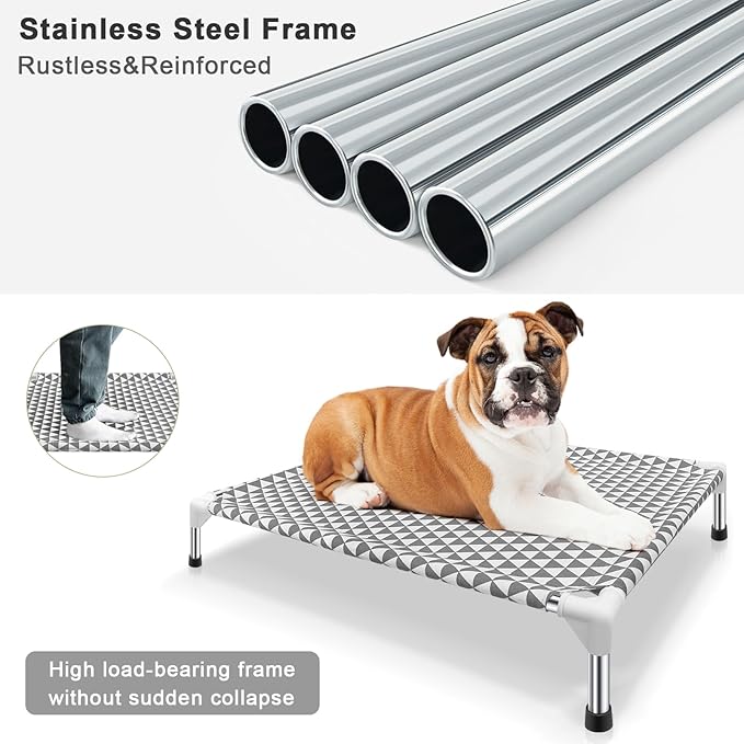 Kuntrust Elevated Outdoor Dog Bed, Medium Size, Cotton Material, Non-Slip Feet, Fits up to 70lbs