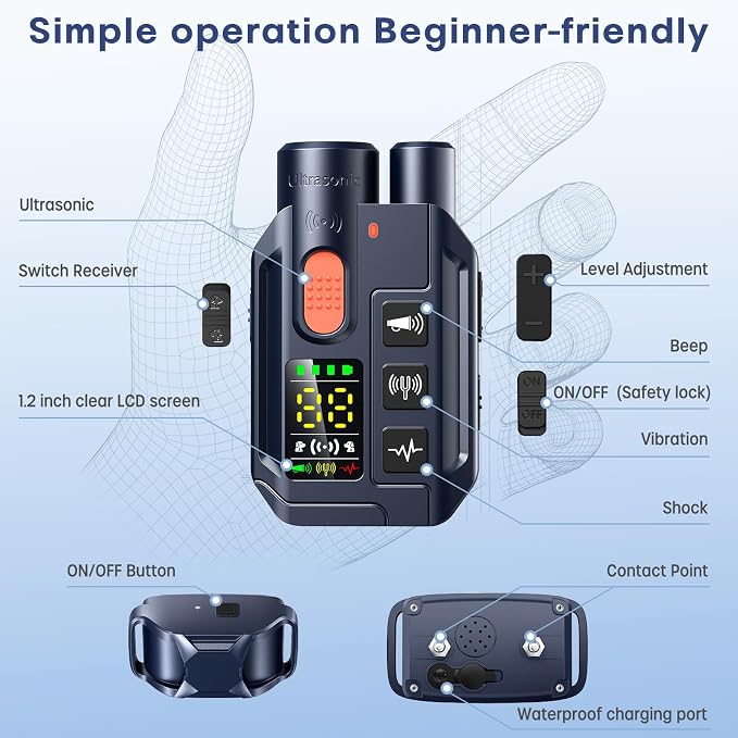 Dog Shock Collar with Remote Control, 4200FT Range, 4 Modes for Dog Training, Equipped with Ultrasonic Anti Barking, Rechargeable IP67 Waterproof Safe E Collar for Small Medium Large Dogs (10-150lbs)