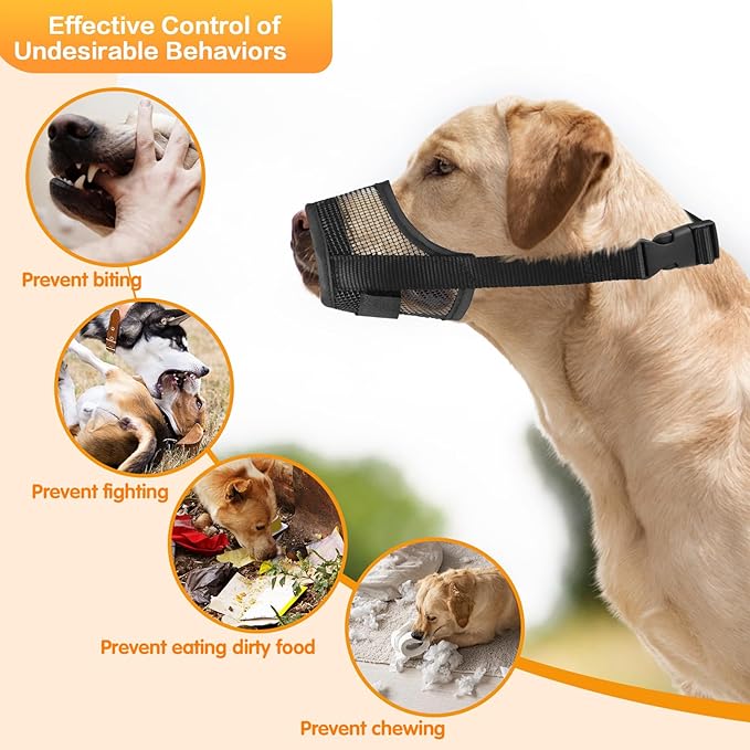 Dog Muzzle for Medium Large Dogs, Black Soft Nylon Mesh Mouth Guard for Biting Chewing Scavenging, 1.76 Ounces Lightweight Design with Adjustable Straps for Vet Visit & Grooming