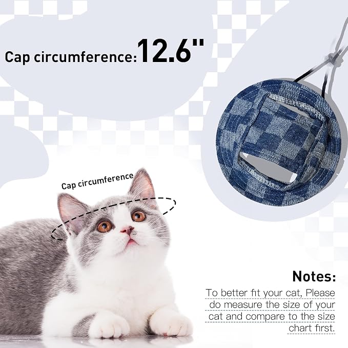 QBLEEV Cat Hats for Cats Only, Sphynx Hat with Ear Hole, Summer Cowboy Hats | Breathable kitten headwear mini sun sombrero caps, pet chihuahua sunscreen baseball outdoor climbing cap for birthday party