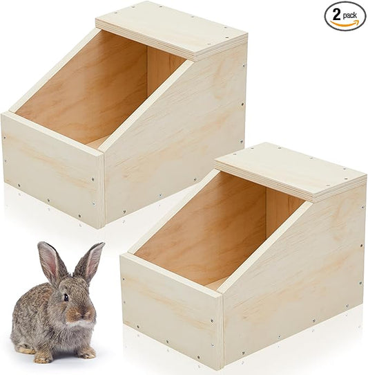 Maxcheck 2 Pack Wood Rabbit Nesting Box, 21x11.25x10 Inch Wooden Hutch Hideout for Breeding, Natural Burrow Den Alternative for Rabbits & Small Animals
