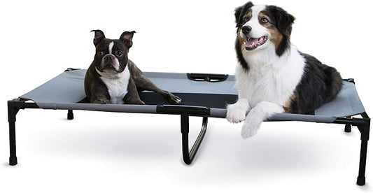 K&H Outdoor Elevated Dog Bed - Cooling Raised Dog Bed for Large & Extra-Large Pets, Breathable Mesh Center Hammock Design, Indoor/Outdoor Washable Cover, Portable Metal Frame, Gray, XL 50x32in