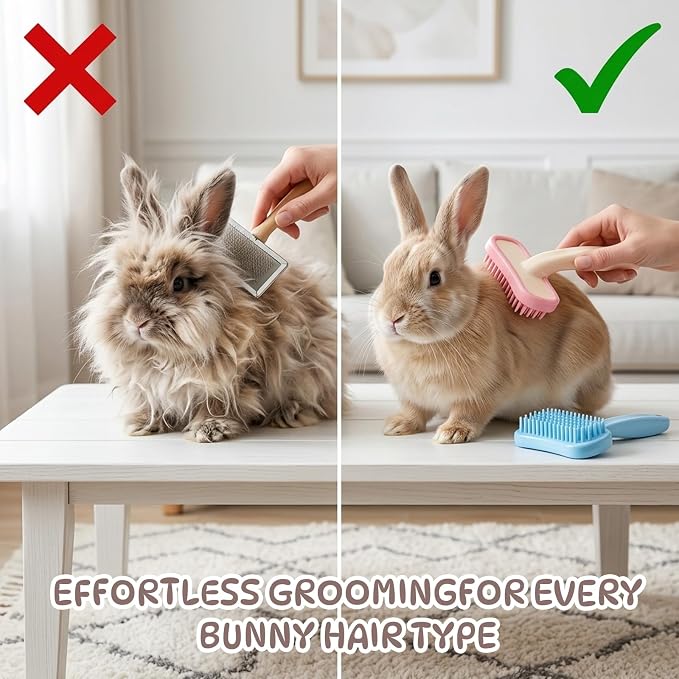 4-Piece Grooming Set Rabbit Brush, Bunny Brush and Guinea Pig Brushes, Soft Silicone Brushes for Small Pets Daily Grooming and Shedding Control,Handles with Ergonomic Design for Sensitive Animals