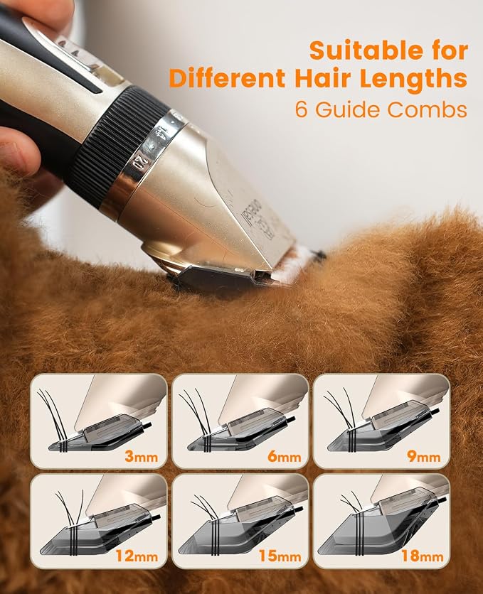 oneisall Dog Clippers and Paw Trimmer Kit for Small Large Dogs Cats | Low Noise, Powerful Motor, Cordless & Long Battery Life, Simple for Beginners, 6 Guide Combs, Removable & Rinsable Blade