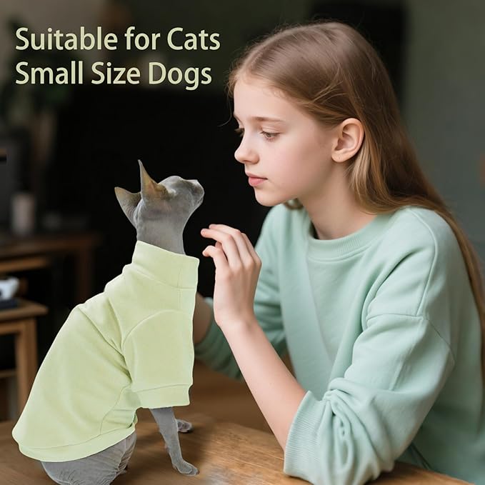 Sphynx Cat Clothes Hairless Cat Sweater Shirt Soft Warm Long Sleeves Pullover Pet Clothes Pajamas Dog Cloth for Small Dogs Kitten Clothes Pet Sweaters (Light Green, 2XL)