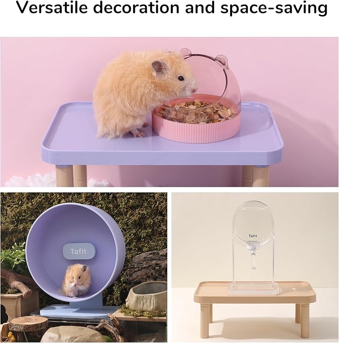 Hamster Platform - Cage Accessories and Play Decor for Dwarf Syrian Hamsters, Gerbils, Mice, Degus, and Other Small Pets (W9.8×L5.9×H3.5-6.1'', Purple)