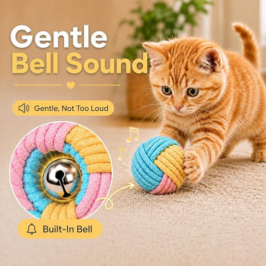 Kitten Toys & Cat Toys for Indoor Cats: 6 Pack Interactive Cat Toy Balls with Rope, Crinkle Cat Ball Toy for Chase, Chewing and Boredom Relief