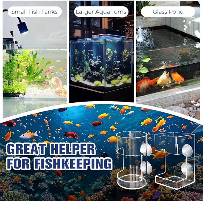2 Pcs Fish Feeding Ring for Aquarium, – Round and Square Acrylic Floating Fish Feeders with Suction Cup for Aquariums, Hollow Floating-Sinking Fishes & Shrimp Food Holders