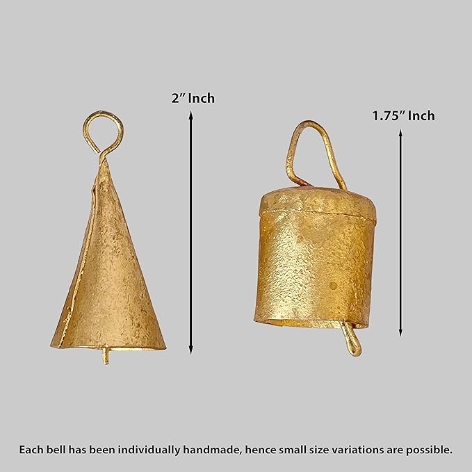 Rustic Metal Bells 10 Pcs - Vintage Christmas Decorations, Small Bells for Crafts, Jingle & Witch Bells, Cow Bells, Mini Antique Gold Bells, Boho Hanging Ornaments, Farmhouse Decor, Garland