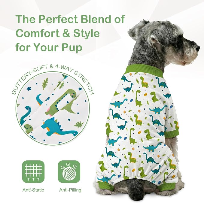 Dog Pajamas for Small Medium Dogs Recovery Suit Dog Pjs Dog Onesie Cute Soft Breathable Puppy Pajamas Pet Spring Summer Stretchy Pjs for Boy Girl - Green Dinosaurs
