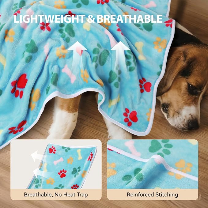 LINENLUX 1 Pack 4 Blankets Super Soft Fluffy Premium Fleece Dog Blankets for Puppy Cat Pet Blanket Flannel Throw Warm Sleep Bones and Claws-4pcs 60x40 inch