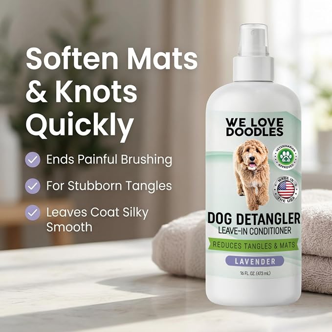 We Love Doodles Dog Detangler Spray - Leave-in Conditioner for Dogs - Dog Detangling Spray - Dematting Spray for Dogs - Tangle Remover - Made in The USA (Detangler & Shampoo (Lavender))