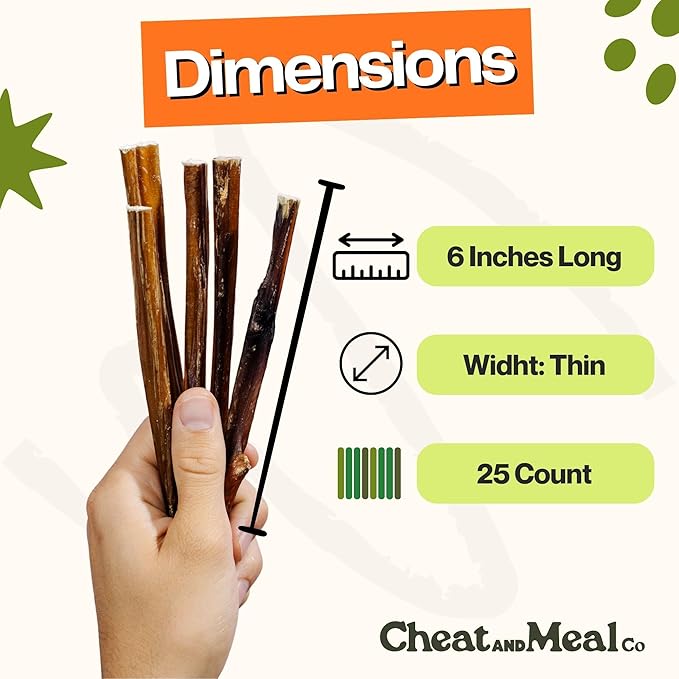 Bully Sticks for Small Dogs - Puppy Chew Toys, 6 Inch (25 Count) Dog Chews for Small Dogs, Puppies & Senior, Single Ingredient 100% Grass-Fed, Free Range, Rawhide-Free
