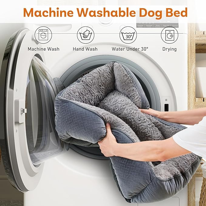 Dog Bed Extra Large, Super Soft Rectangle Dog Beds, Washable Warming Pet Bed with Anti-Slip Bottom, Anti-Anxiety, Grey, 35 x 25 x 9inch