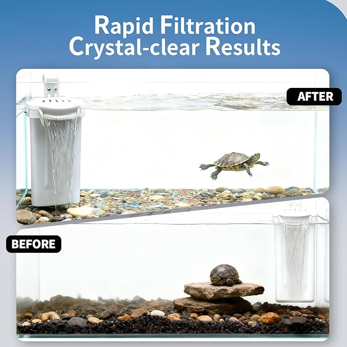 Small Aquarium Filter, Fish Tank Filter, Turtle Tank Filter,Ultra Silent 3.5W Low-Water Reptile Waterfall Filter for 1-15 Gallon (White Filter)