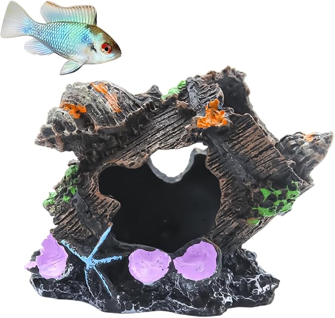 Oak Barrel Aquarium Decoration 4.3" – Resin Fish Tank Ornament with Multiple Hiding Spots, Safe Shelter for Small and Medium Aquariums, Stress-Relief Underwater Decor, Easy to Clean