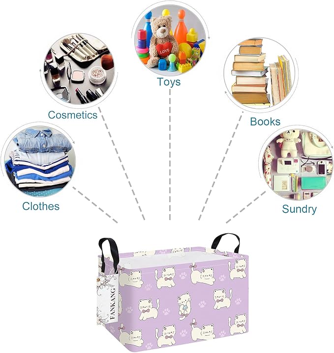 Storage Bins,Nursery Hamper Canvas Laundry Basket Foldable with Waterproof PE Coating Storage Baskets for Boys and Girls, Office, Bedroom, Clothes,Toys(Rec-Cat ）