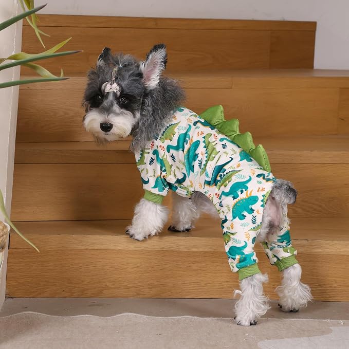 CuteBone Dinosaur Costume Dog Pajamas, Stretchy Spandex Crystal Velvet Sleepwear Coat for Small Dogs, Soft & Warm Pet Outfit Clothes for Cold Weather, Cozy Pullover Design COSP05XS