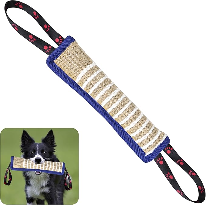 ToLanbbt Dog Tug Toy Dog Bite Jute Pillow Pull Toy with 2 Strong Handles Perfect for Tug of War, Puppy Interactive Play, Tear Resistant Bite Training Toys for Small Medium Large Dogs (Blue Footprint)