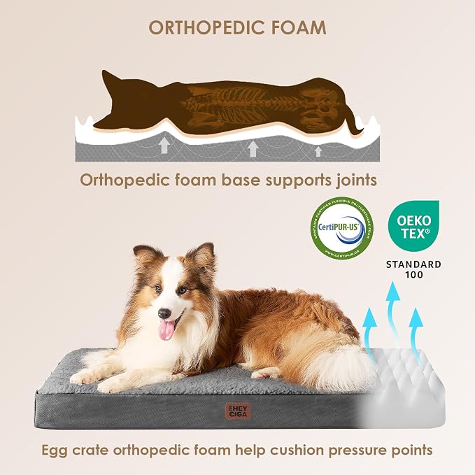 EHEYCIGA Orthopedic Dog Beds for Dogs with Removable Washable Cover for Crate,Grey, 36x27x3.5