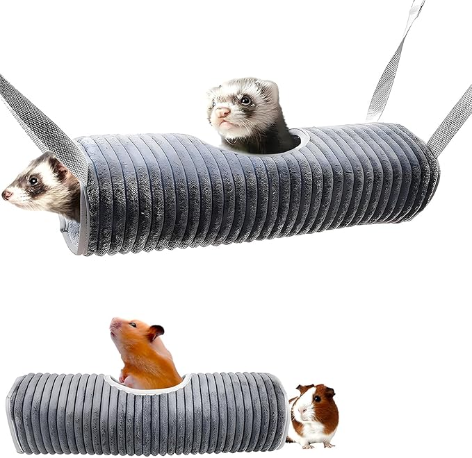 Ferret Rat Hammock Hamster Hanging Tunnels Tubes for Cage - Soft Guinea Pig Hideout Bed, Chinchilla Hammock for Small animals,GuineaPig,Ferret, Kitten,Squirrel,Chinchilla,Rat,Parrot (Tunnel-Grey)