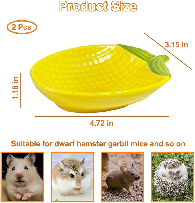 2PCS Hamster Bowl, Hamster Food Dish Ceramic Food Water Feeding Bowl Small Animal Bowls for Gerbil Rat Mice Hedgehog (Corn)