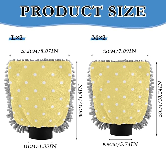 Car Wash Mitt Microfiber Wash Mitts for Car Washing Scratch-Free Cleaning Gloves Soft Non Absorbent Chenille Auto Hand Mitt Medium 2Pack Polka Dots Yellow