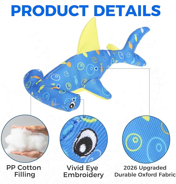 BINGPET Floating Dog Toys, 2 Pack Durable Squeaky Shark Water Toy for Pool Beach Outdoor Interactive Fetch, Oxford Fabric Summer Swimming Pool Toys for Small Medium Large Dogs