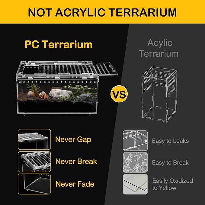 Reptile Tank,Escape Proof Magnetic Lid Tarantula Enclosure XLarge | Easy Clean Seamless Base Hermit Crab Habitat,Stackable Lizard Terrarium,Cross Ventilation Starter Leopard Gecko Cage,Frog Box