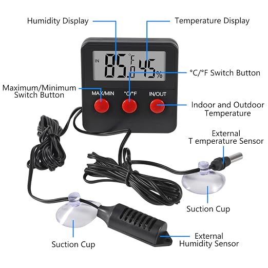 4Pcs Digital Thermometer and Humidity Thermometers Indoor and Outdoor Digital Temperature and Hygrometer Gauge with Probe for Reptile Terrarium Thermometer Pet Keeping