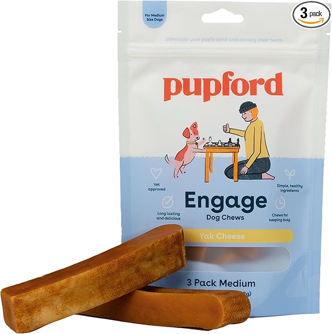 Pupford Yak Cheese Chews for Dogs & Teething Puppies, Natural, Long-Lasting Himalayan Dental Treats (3 Pack Medium)